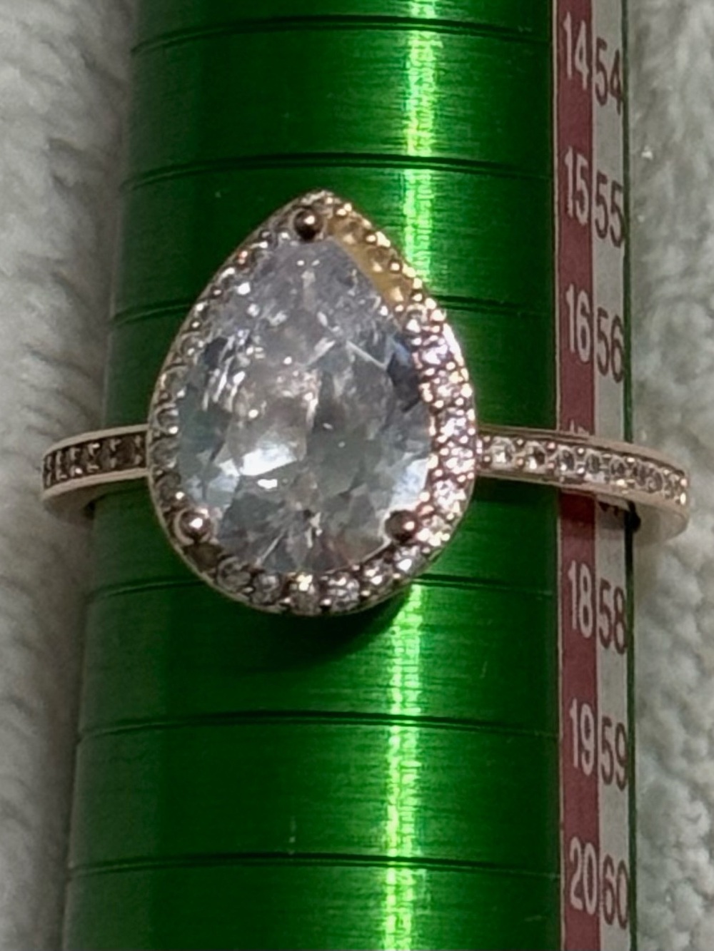 Pandora Silver Rose Gold Plated Teardrop Halo Ring with Clear Stone 8.5